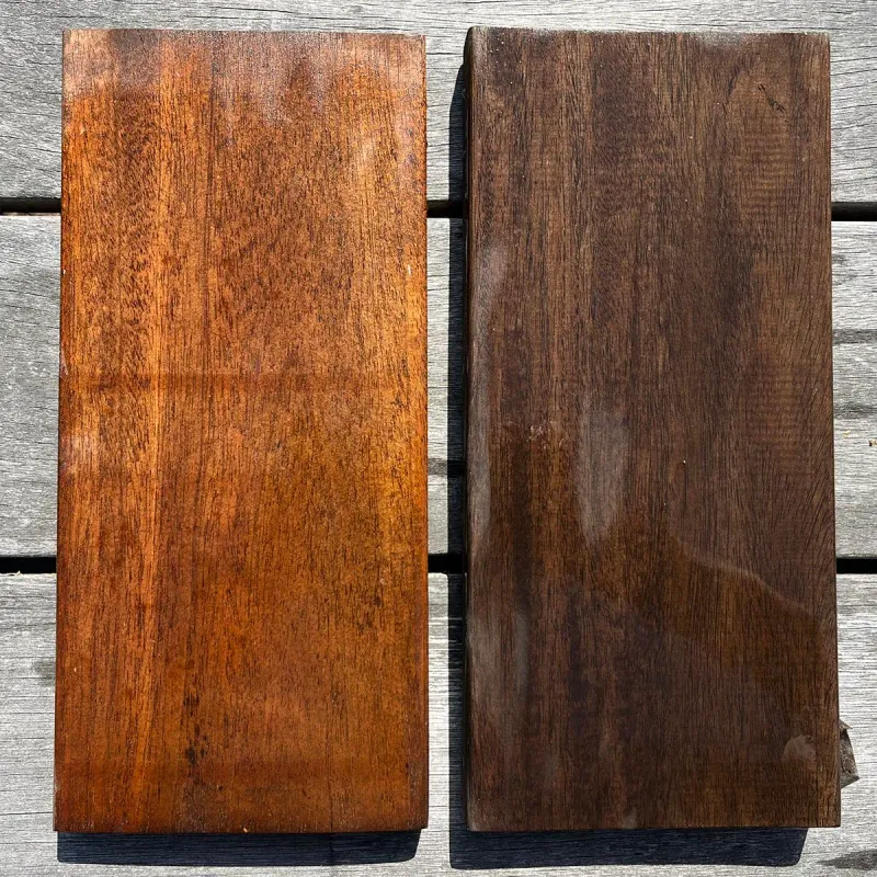 Genuine Mahogany Deck Boards Stained with ExoShield