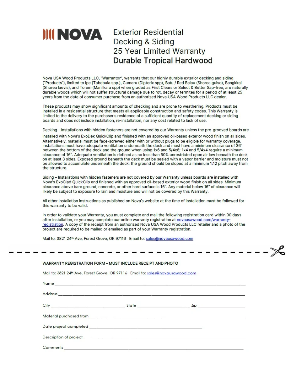 Hardwood Decking & Siding Warranty Hardwood Decking & Siding Warranty