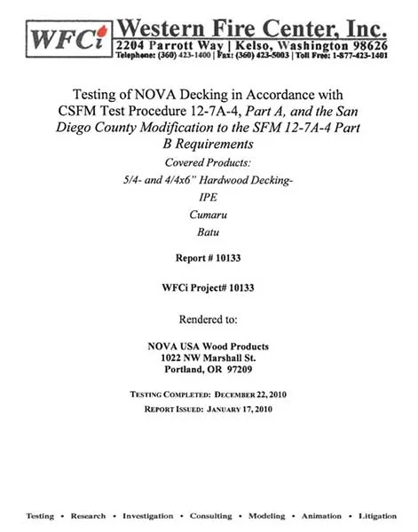 Fire ratings for Nova Hardwoods based on 12-7A-4 part A and B Fire ratings for Nova Hardwoods based on 12-7A-4 part A and B