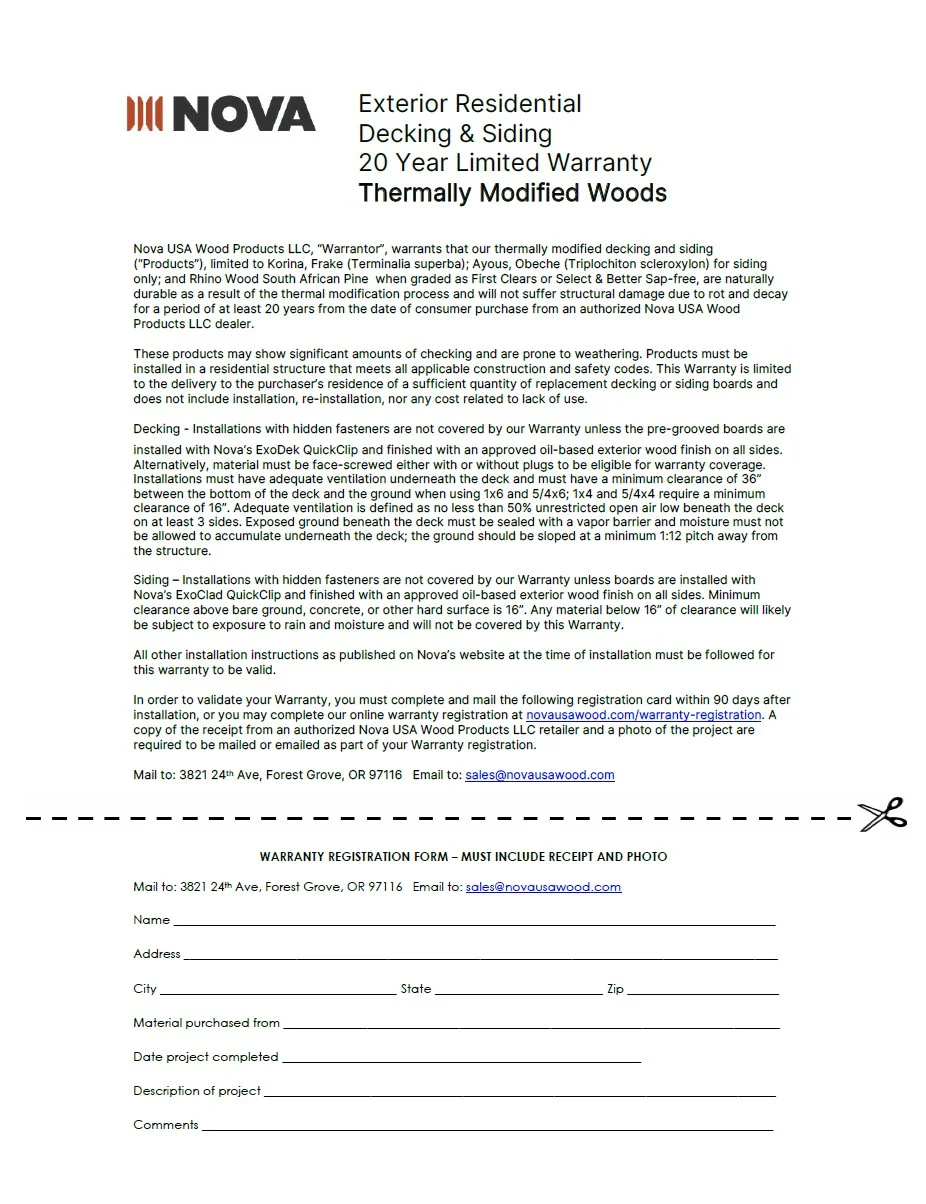 Thermally Modified Decking & Siding Warranty Thermally Modified Decking & Siding Warranty