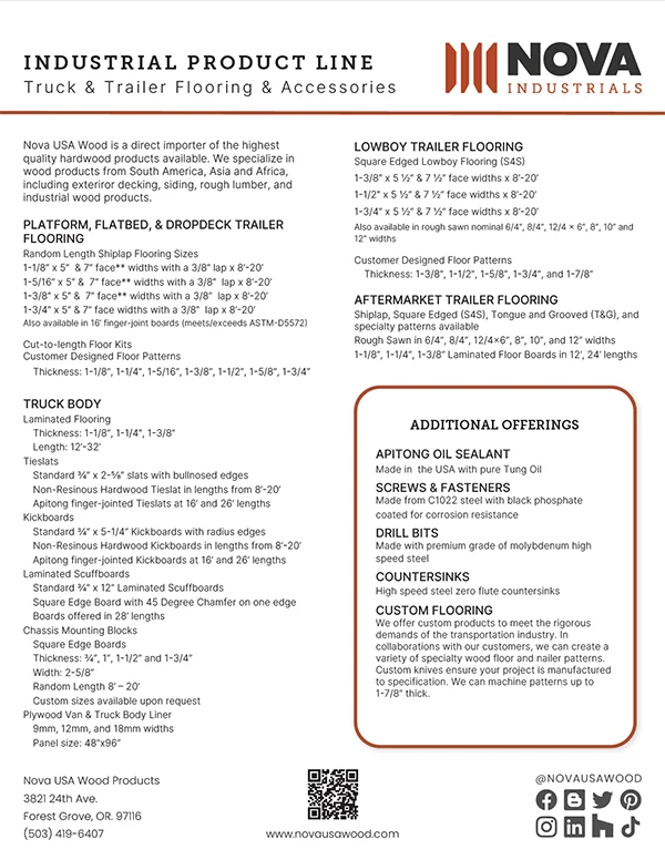 Nova Industrials Line Card Nova Industrials Line Card