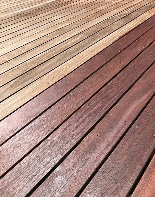 Cumaru deck with Walnut Exoshield half complete Cumaru deck with Walnut Exoshield half complete